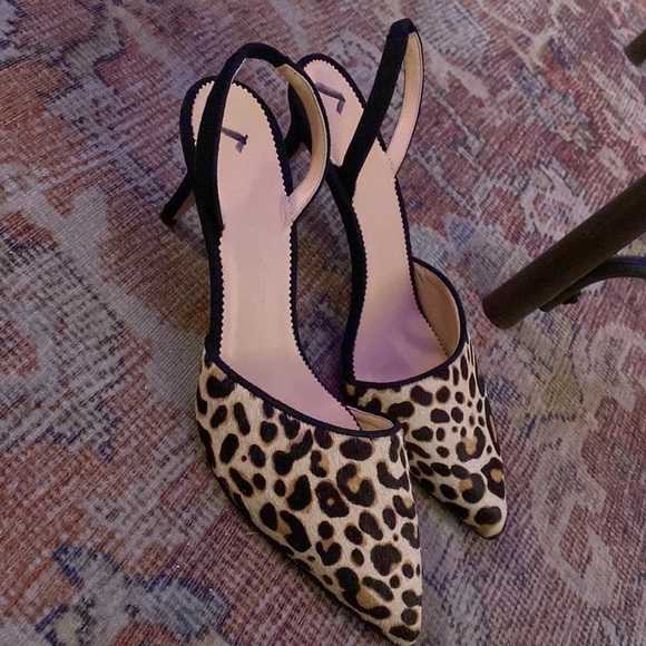 J Crew Calf hair Colette asymmetrical slingback pumps in leopard BK487 - Picture 4 of 7